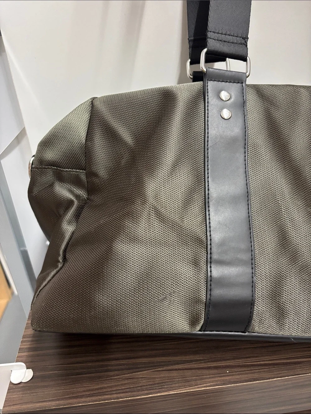 Versace Parfums Olive Green and Black Travel Duffle Bag - Broken Zipper